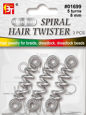 JEWELRY SPIRAL HAIR TWISTER-8 MM - 10 TURNS - RHODIUM 
